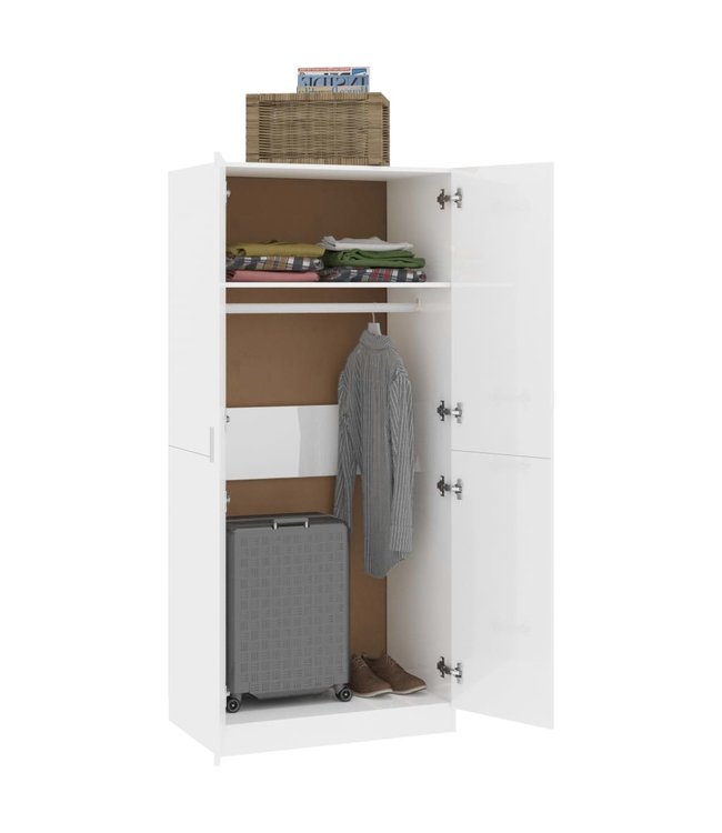 Kledingkast 80x52x180 cm spaanplaat hoogglans wit