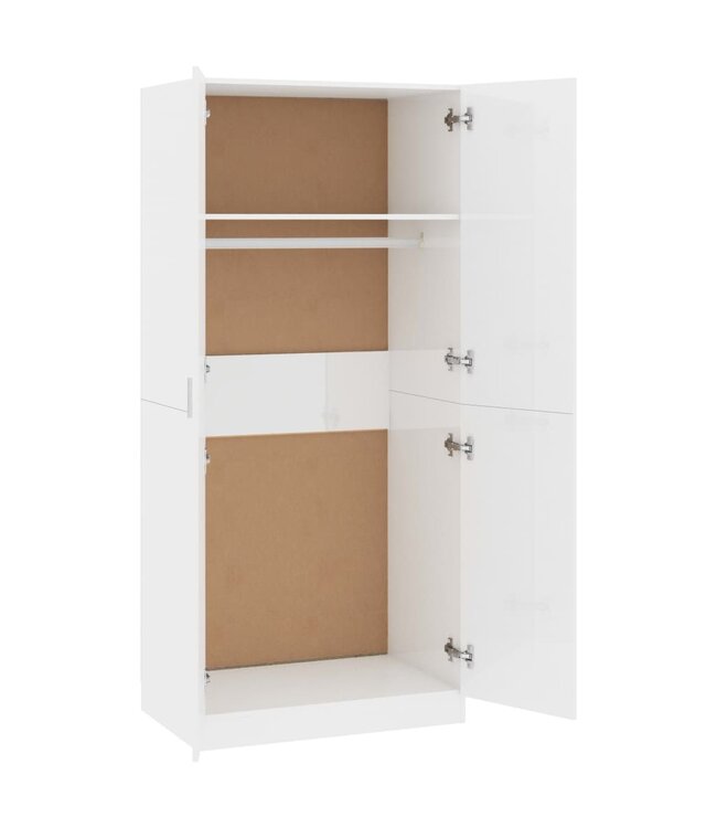 Kledingkast 80x52x180 cm spaanplaat hoogglans wit