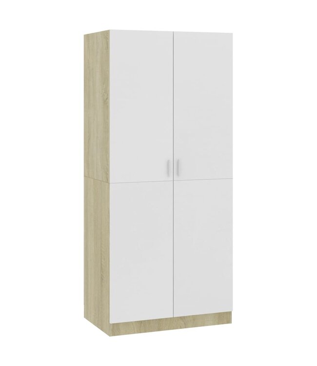 Kledingkast 80x52x180 cm spaanplaat wit en sonoma eikenkleurig