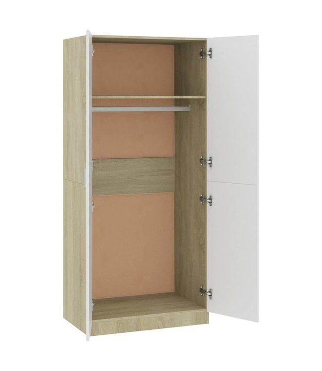 Kledingkast 80x52x180 cm spaanplaat wit en sonoma eikenkleurig