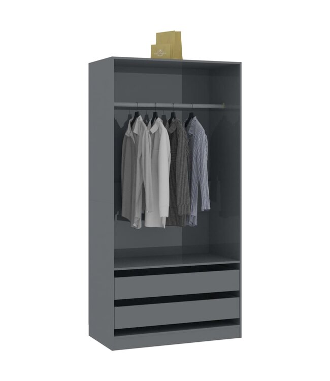 Kledingkast 100x50x200 cm spaanplaat hoogglans grijs