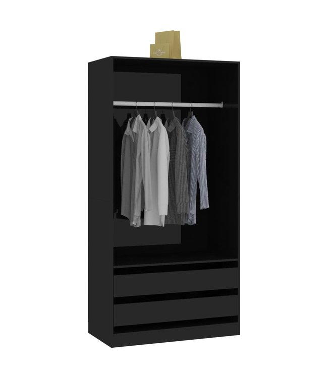 Kledingkast 100x50x200 cm spaanplaat hoogglans zwart