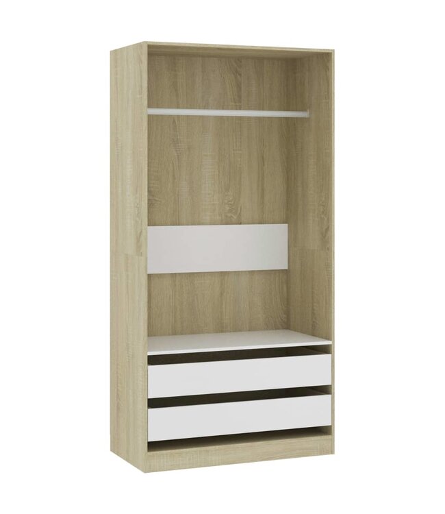 Kledingkast 100x50x200 cm spaanplaat wit en sonoma eikenkleurig