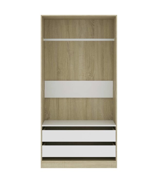 Kledingkast 100x50x200 cm spaanplaat wit en sonoma eikenkleurig