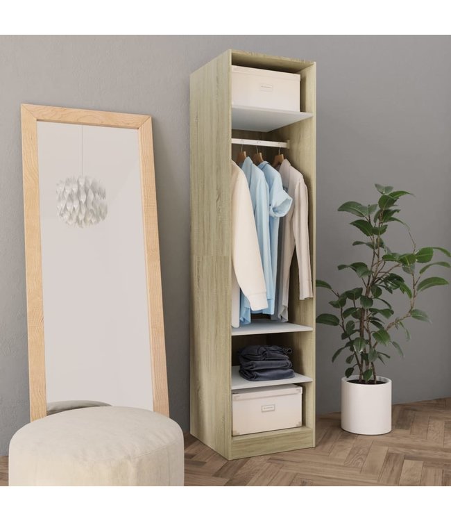 Kledingkast 50x50x200 cm spaanplaat wit en sonoma eiken