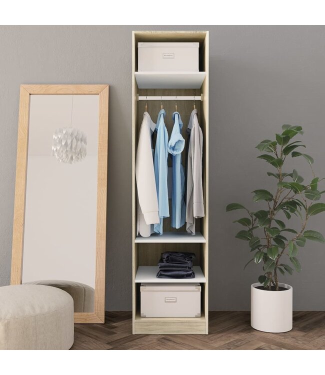 Kledingkast 50x50x200 cm spaanplaat wit en sonoma eiken