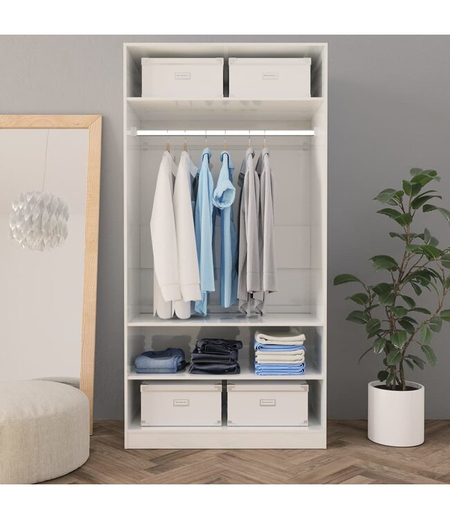 Kledingkast 100x50x200 cm spaanplaat hoogglans wit