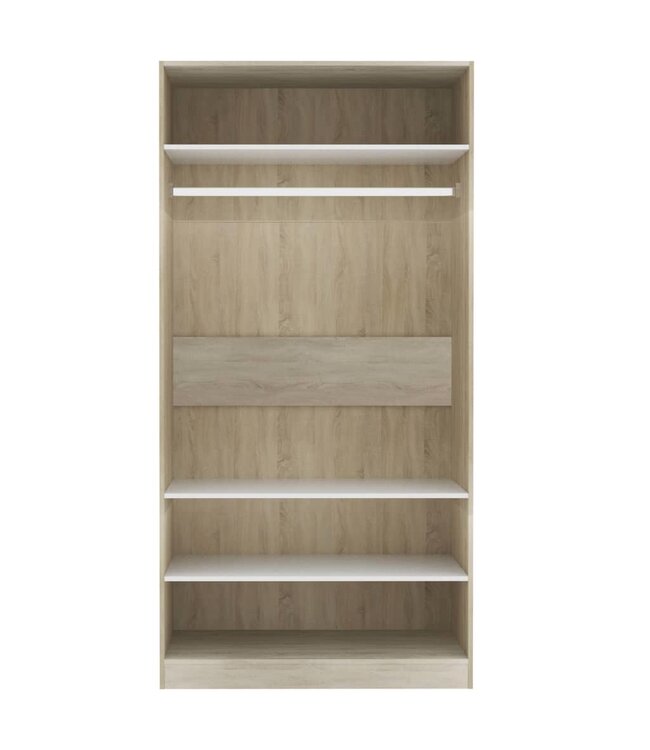 Kledingkast 100x50x200 cm spaanplaat wit en sonoma eiken