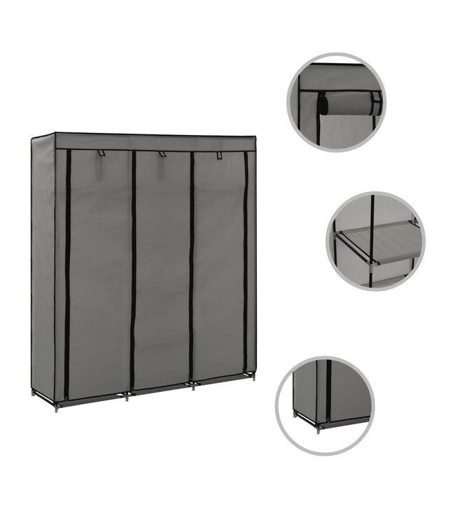 Kledingkast met vakken en stangen 150x45x175 cm stof grijs