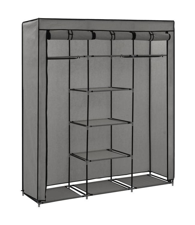Kledingkast met vakken en stangen 150x45x175 cm stof grijs