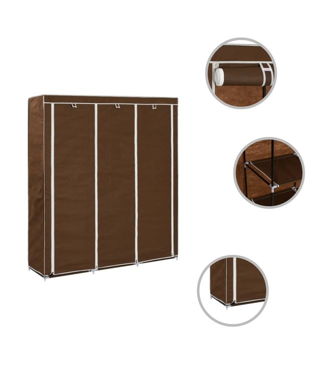 Kledingkast met vakken en stangen 150x45x175 cm stof bruin