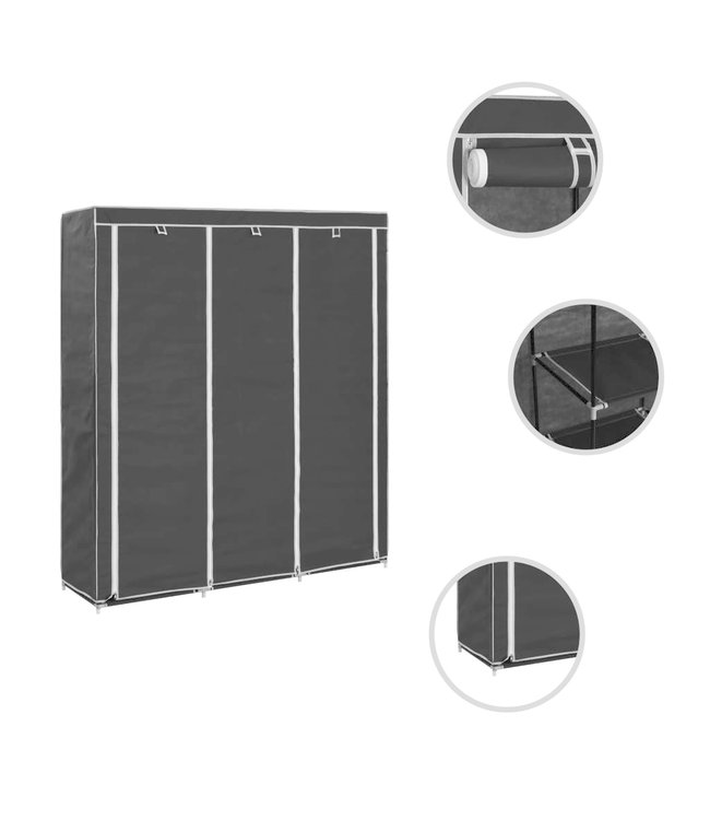 Kledingkast met vakken en stangen 150x45x175 cm stof zwart