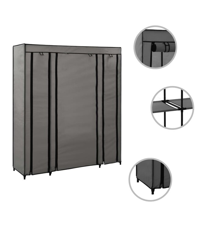 Kledingkast met vakken en stangen 150x45x176 cm stof grijs