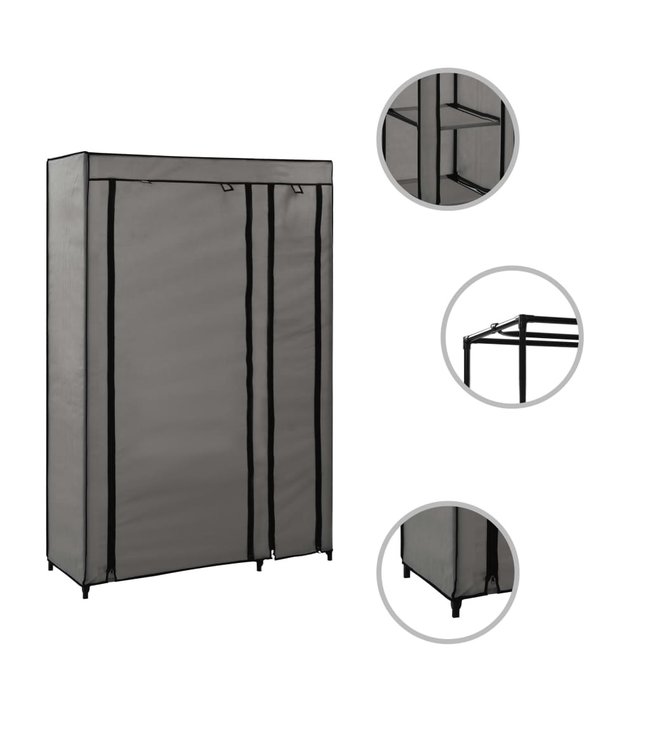 Kledingkast opvouwbaar 110x45x175 cm stof grijs