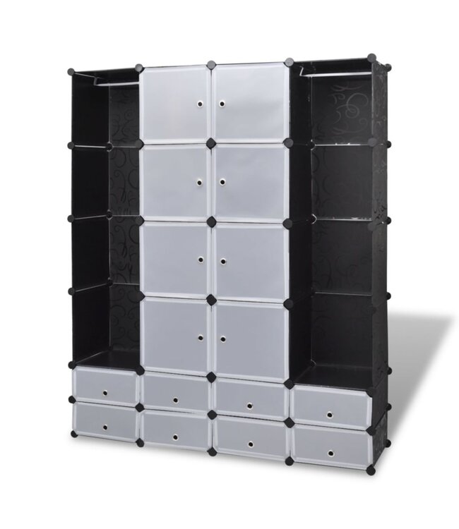 Kast modulair met 18 vakken 37x146x180,5 cm zwart en wit