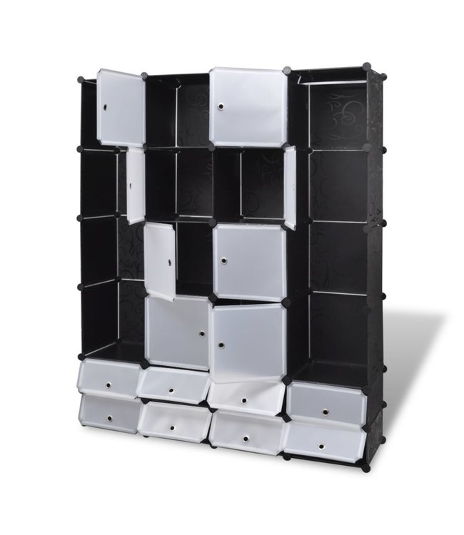Kast modulair met 18 vakken 37x146x180,5 cm zwart en wit