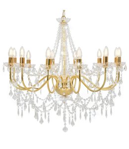 Kroonluchter met kralen 12xE14 goudkleurig