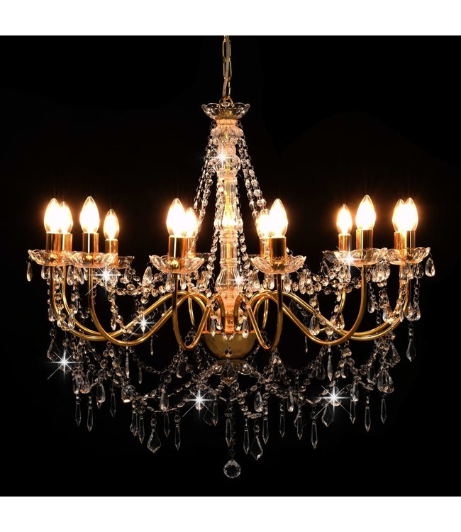 Kroonluchter met kralen 12xE14 goudkleurig