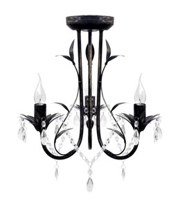 Kroonluchter art nouveau metaal kristallen kralen 3 gloeilampen zwart