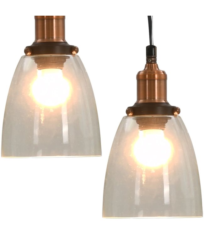 Hanglampen 2 st rond E27 14 cm transparant