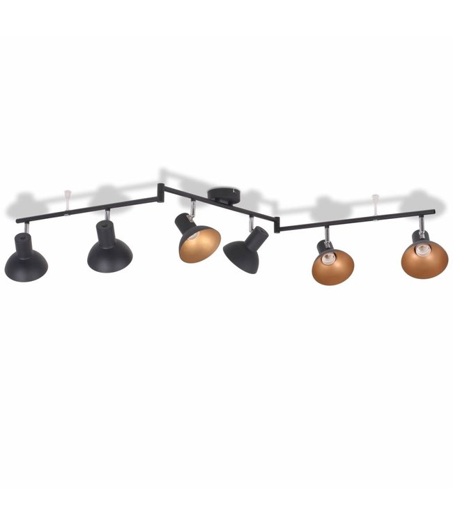 Plafondlamp voor 6 peertjes E27 zwart en goud