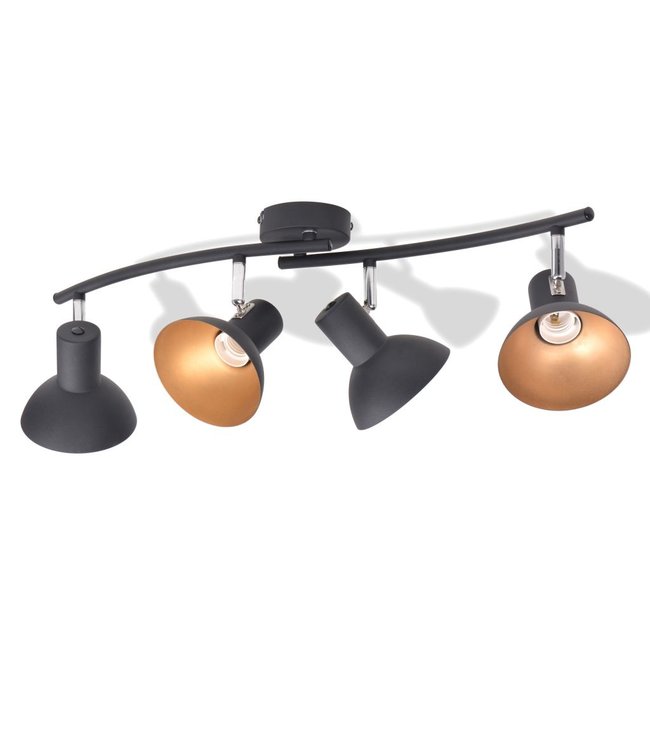 Plafondlamp voor 4 peertjes E27 zwart en goud