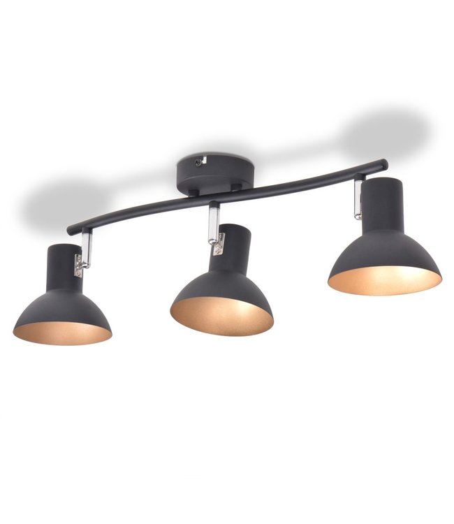 Plafondlamp voor 3 peertjes recht E27 zwart en goud