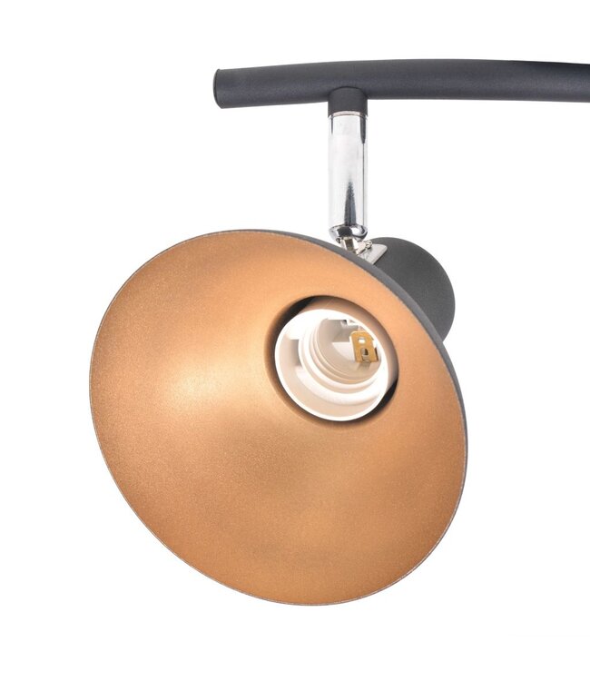 Plafondlamp voor 3 peertjes recht E27 zwart en goud