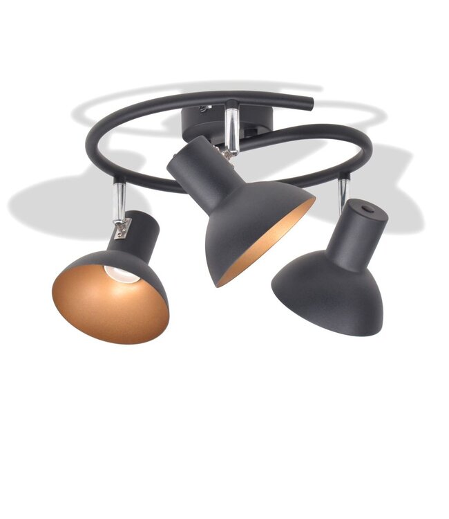 Plafondlamp voor 3 peertjes E27 zwart en goud