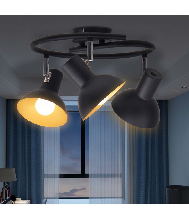 Plafondlamp voor 3 peertjes E27 zwart en goud
