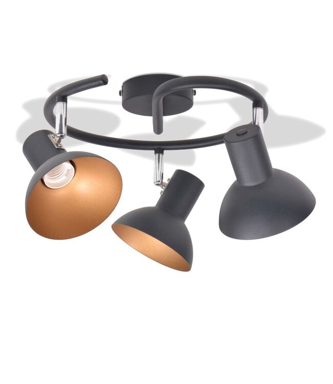 Plafondlamp voor 3 peertjes E27 zwart en goud