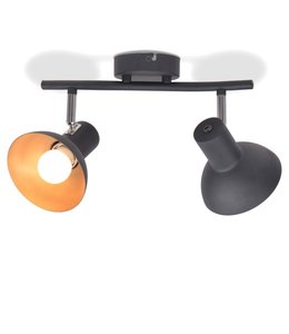 Plafondlamp voor 2 peertjes E27 zwart en goudkleurig