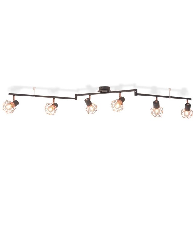 Plafondlamp met 6 spotlights E14 zwart en koper