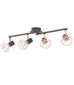 Plafondlamp met 4 spotlights E14 zwart en koper