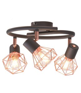 Plafondlamp met 3 spotlights E14 zwart en koperkleurig