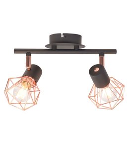 Plafondlamp met 2 spotlights E14 zwart en koper