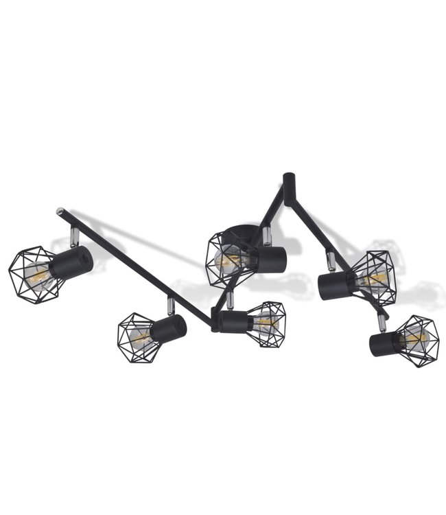 Lamp in industriële stijl met 6 LED spotjes, zwart