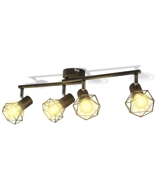 Lamp industrieel met 4 LED's zwart