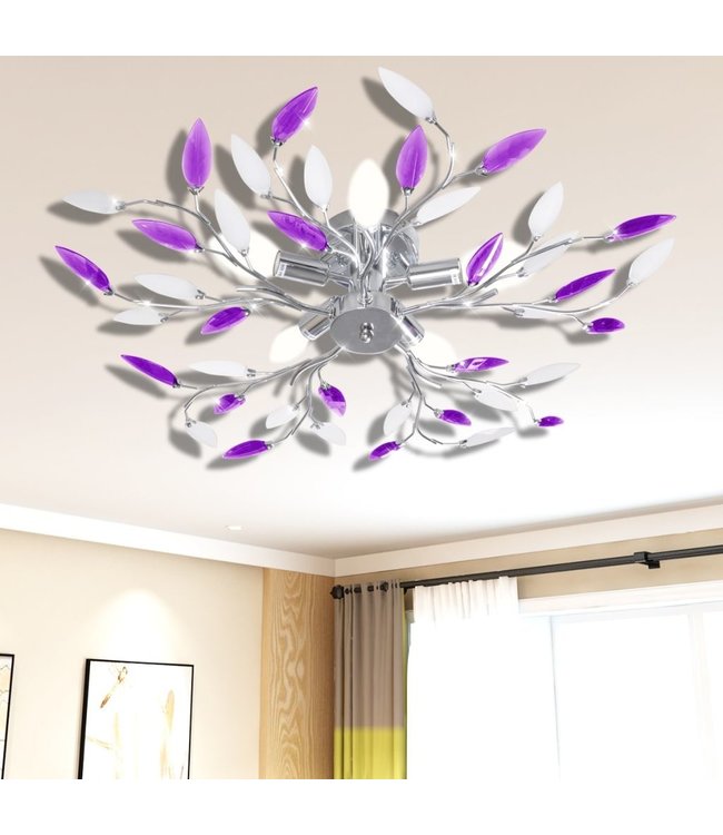 Lamp met kristallen bladeren van acryl voor 5x E14 paars en wit