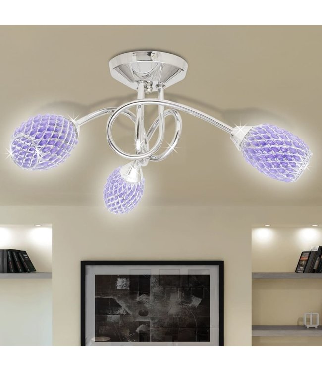 Plafondlamp met paarse kristallen acryl kapjes (3 x G9)