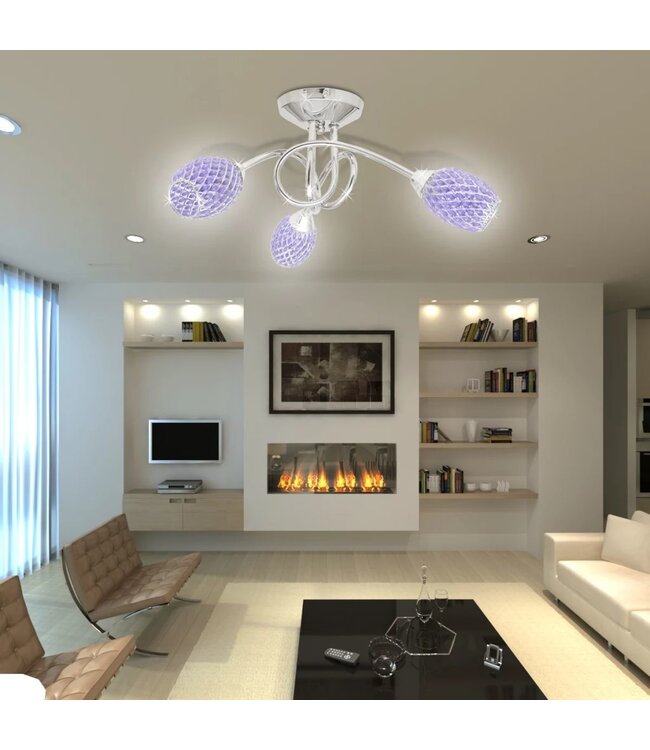 Plafondlamp met paarse kristallen acryl kapjes (3 x G9)