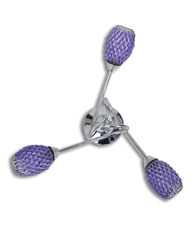 Plafondlamp met paarse kristallen acryl kapjes (3 x G9)