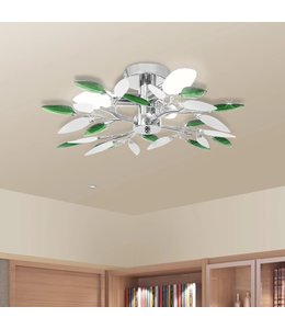 Plafondlamp witte en groene acryl kristal bladeren 3xE14