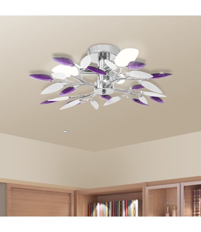 Plafondlamp witte en paarse acryl kristal bladeren 3xE14