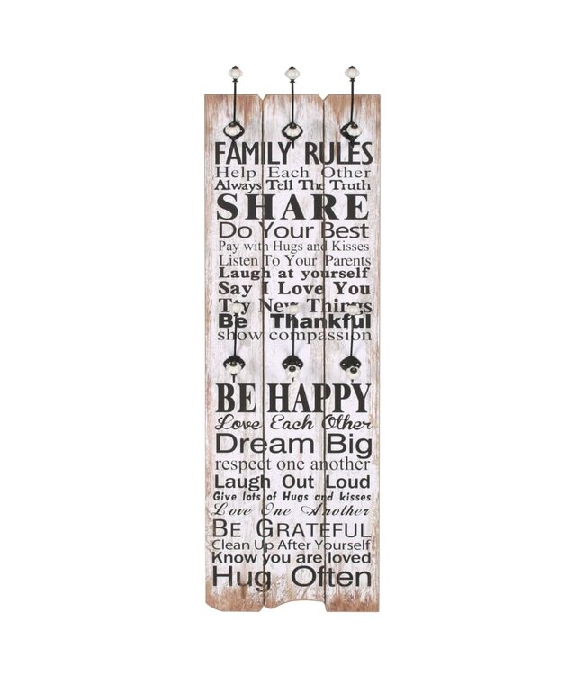 Wandkapstok met 6 haken FAMILY RULES 120x40 cm