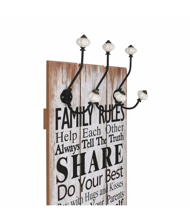Wandkapstok met 6 haken FAMILY RULES 120x40 cm
