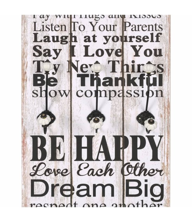 Wandkapstok met 6 haken FAMILY RULES 120x40 cm