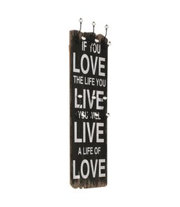 Wandkapstok met 6 haken LOVE LIVE 120x40 cm