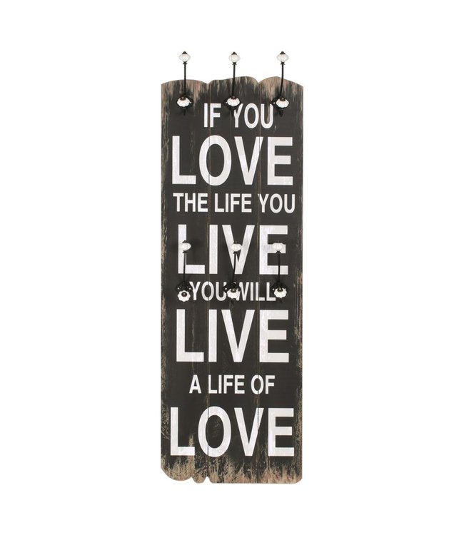 Wandkapstok met 6 haken LOVE LIVE 120x40 cm