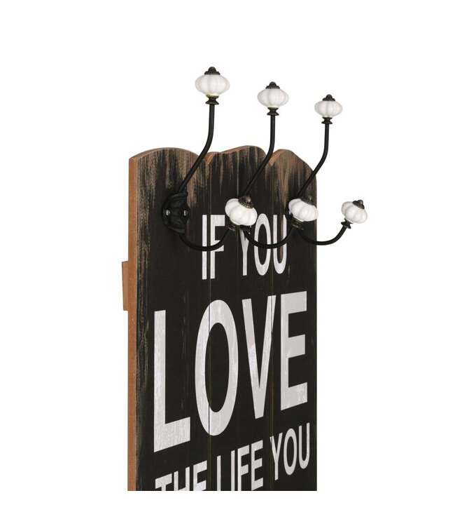 Wandkapstok met 6 haken LOVE LIVE 120x40 cm